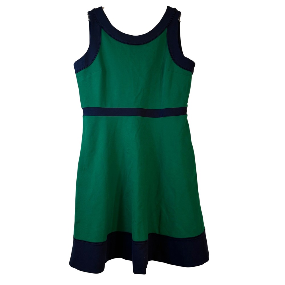 Lands End Womens 16 Green Navy Blue Colorblock Ponte A-Line Dress Sleeveless